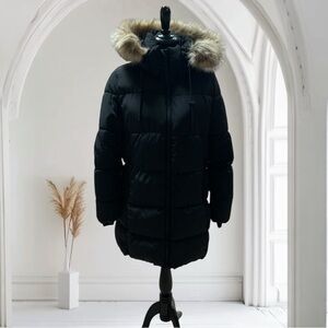 NWT ZARA Women's Black Puffer Coat with Faux Fur Hood